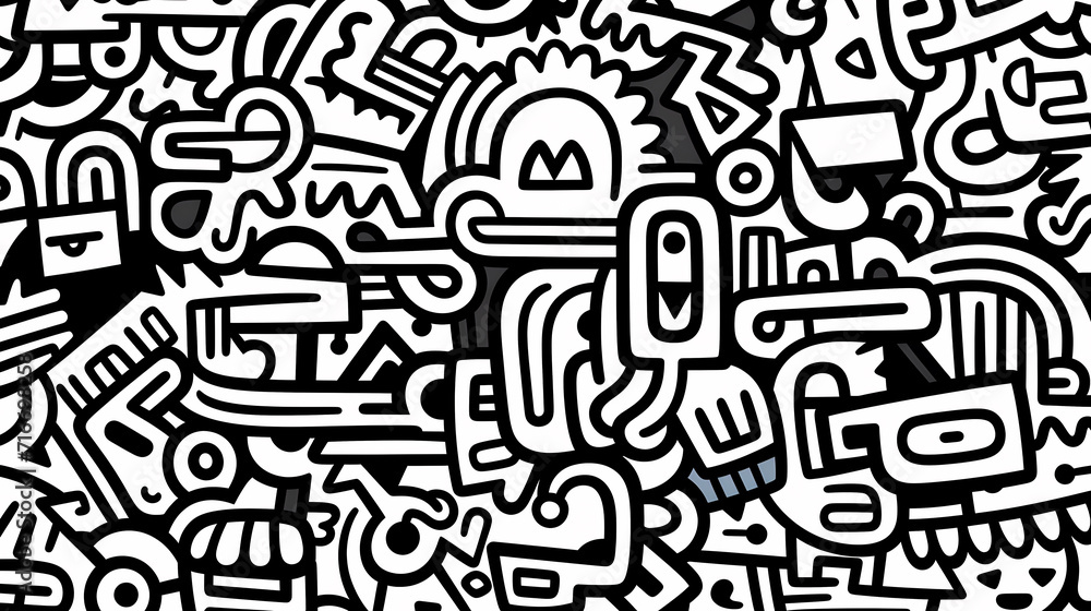 Funny doodle seamless pattern, artistic background Funny doodle seamless pattern, artistic background