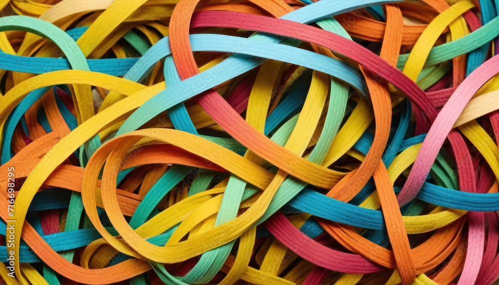 a pile of multicolored rubber bands sitting on top of a pile of other colored rubber bands sitting on top of a pile of each other colored rubber bands. a pile of multicolored rubber bands sitting on top of a pile of other colored rubber bands sitting on top of a pile of each other colored rubber bands.