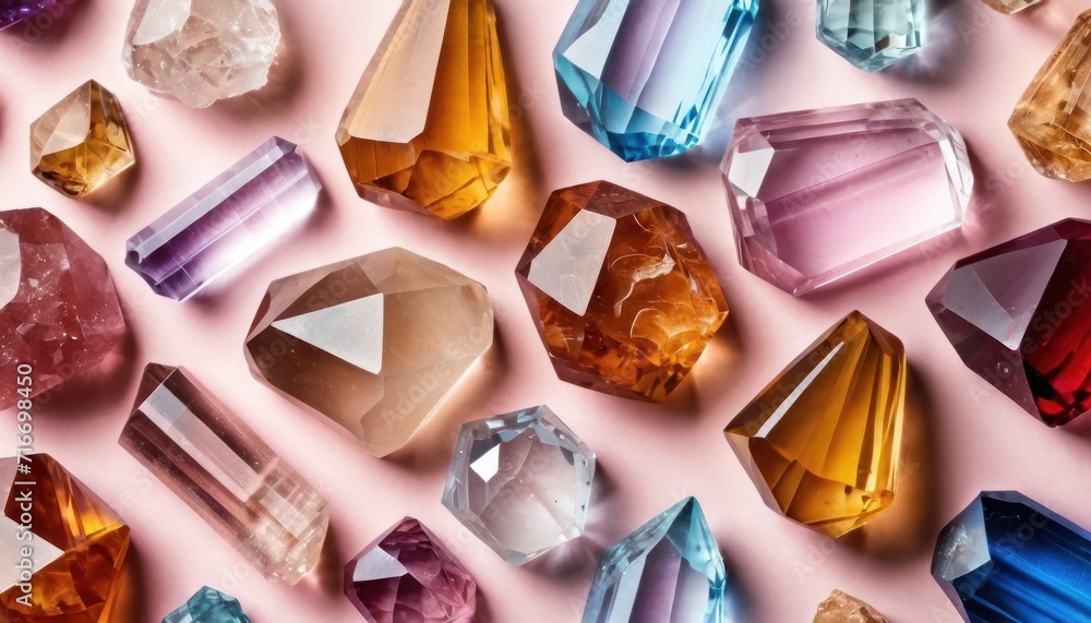 a bunch of different colored crystals on a pink background with a pink background and a pink background with a pink background and a pink background with a few different colored crystals. a bunch of different colored crystals on a pink background with a pink background and a pink background with a pink background and a pink background with a few different colored crystals.
