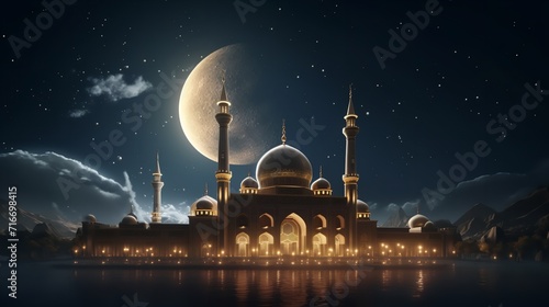 Illustration of crescent islamic with fabulous mosque