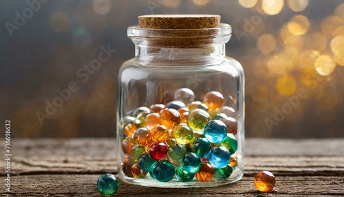 ガラス瓶とカラフルなガラス玉