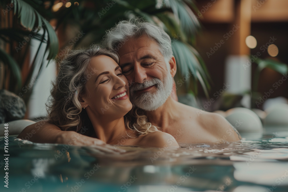 © fabioderby - Happy mature couple in love, spa hot tub, senior romantic relax