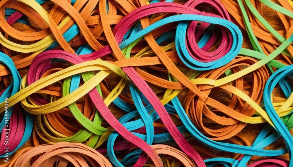  a pile of multicolored rubber bands sitting on top of a pile of orange, yellow, blue, green, and pink rubber bands on top of a pile of other colored rubber bands.