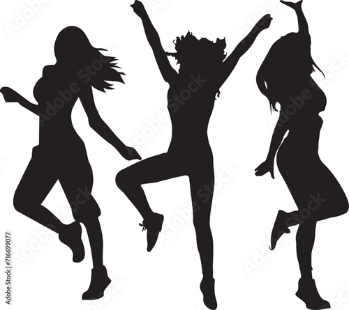 set of three female dancer silhouettes. street dancers with various different styles, poses, movements. vector illustration.