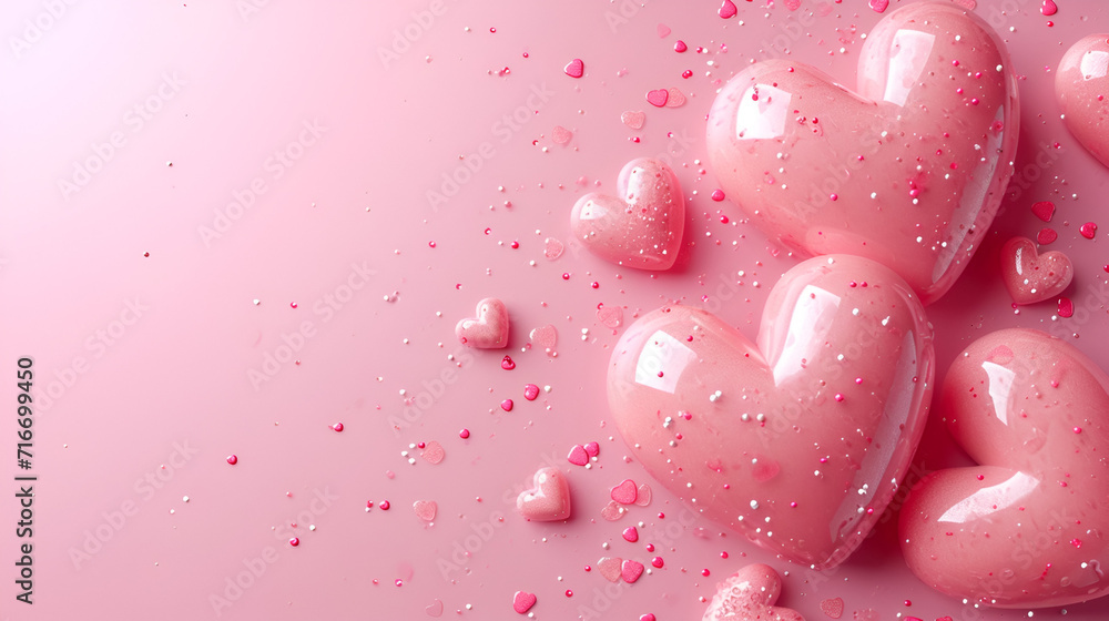 Valentines Day background with 3D hearts with copy space, generative ai