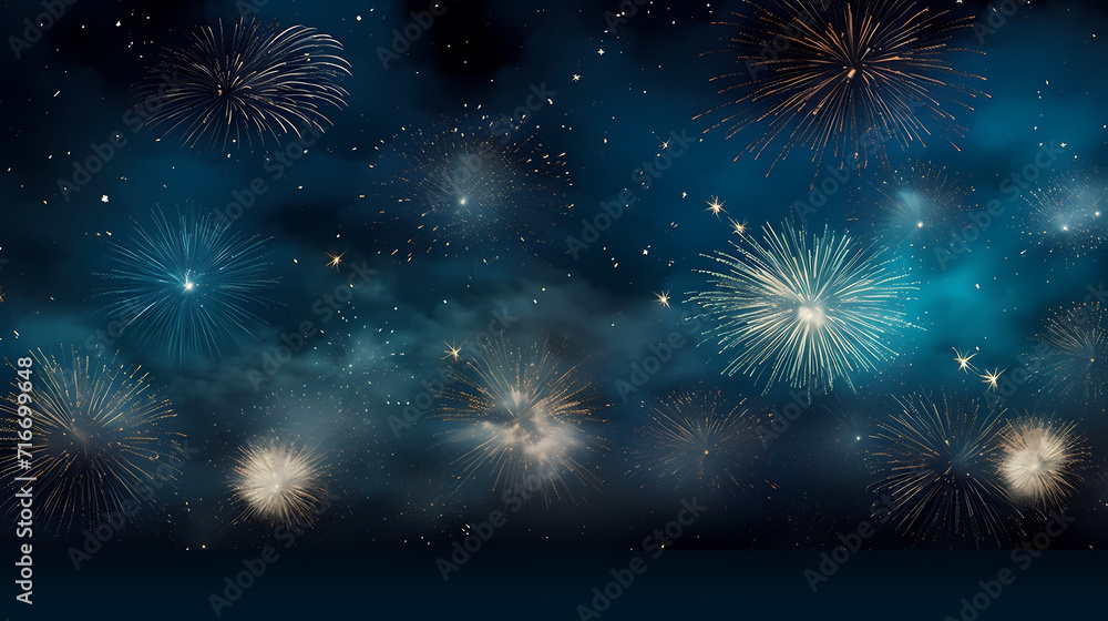 Fototapeta premium Beautiful fireworks background at night for holiday decoration