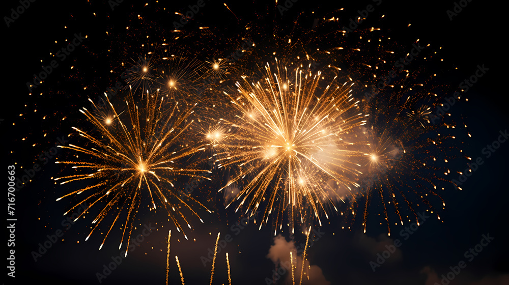 Fototapeta premium Beautiful fireworks background at night for holiday decoration