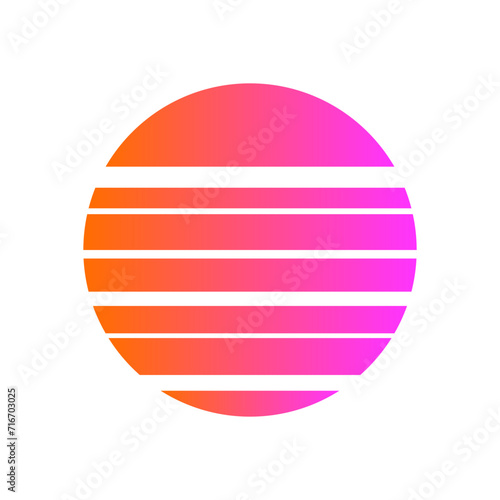 An abstract cut out transparent retro neon circle design element.