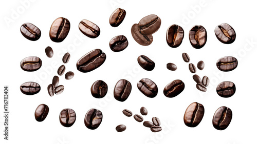 Coffee beans are isolated on a transparent background.