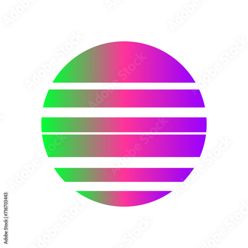 An abstract cut out transparent retro neon circle design element.