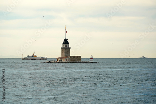 The pearl of the Bosphorus, the Maiden's Tower (Kız Kulesi) view from Istanbul Bosphorus cruise