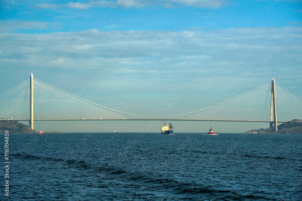 Yavuz Sultan Selim bridge in front of black sea view from Istanbul Bosphorus cruise