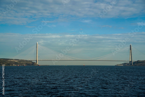 Yavuz Sultan Selim bridge in front of black sea view from Istanbul Bosphorus cruise