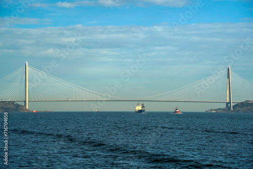 Yavuz Sultan Selim bridge in front of black sea view from Istanbul Bosphorus cruise