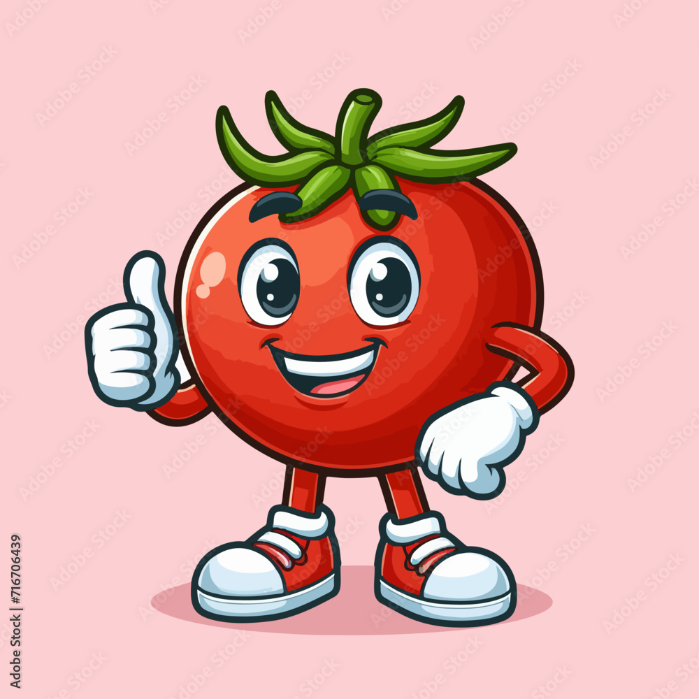 Obraz premium Cute Tomato Mascot Character isolated on a pink background
