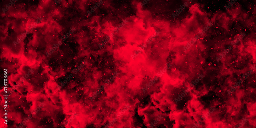 Abstract dynamic particles with soft Red clouds on dark background. Defocused Lights and Dust Particles. Watercolor wash aqua painted texture grungy design.