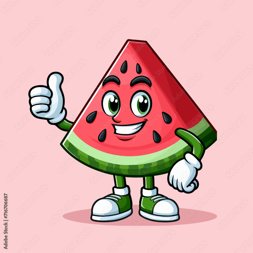 Cute Watermelon Mascot Character isolated on a pink background Cute Watermelon Mascot Character isolated on a pink background