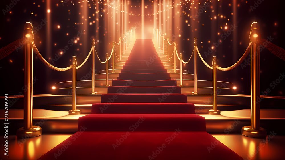 Luxurious and elegant red carpet staircase, holiday awards ceremony event Luxurious and elegant red carpet staircase, holiday awards ceremony event