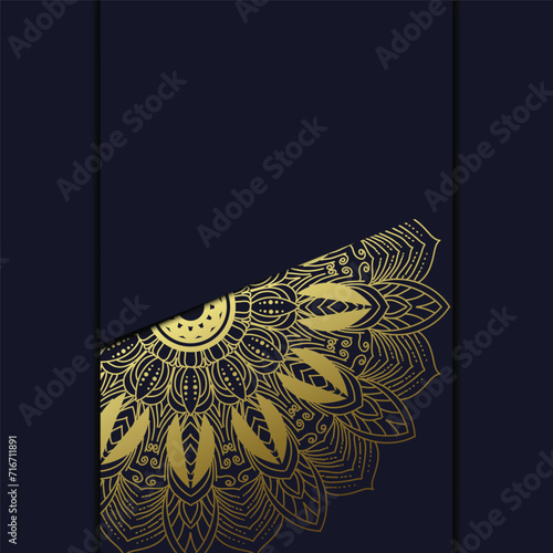 Black luxury background with gold mandala ornament