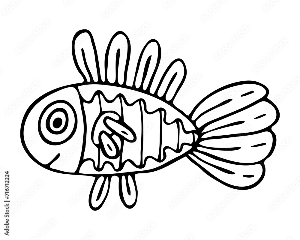 Beautiful fish doodle. Hand drawn graphics illustration. Beautiful fish doodle. Hand drawn graphics illustration.