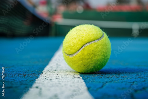 A close up of a tennis ball resting on the white line © Fabio