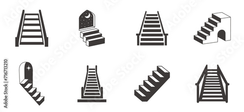 A set of Vector silhouette of Stairs on white background. Stairs interior design. photo
