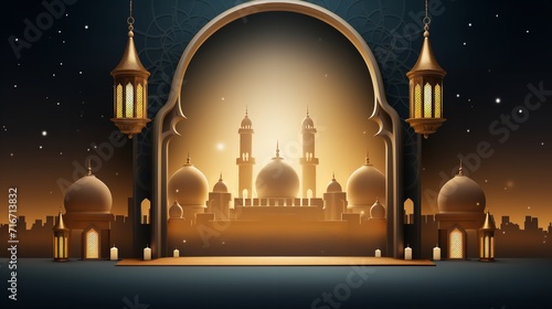 Islamic banner mockup with golden gate ramadan illustration