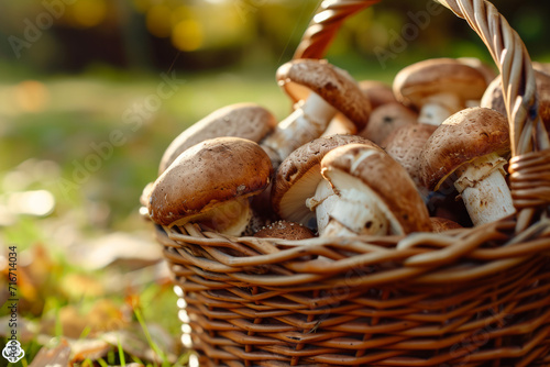 Wicker basket with mushrooms