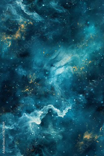 Teal Galaxy eamless watercolor. AI generative