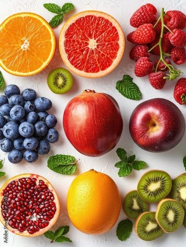 collection of various fresh fruits on white background 