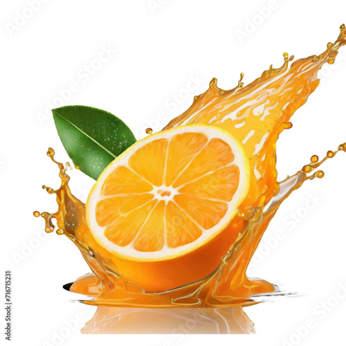 Orange juice splash isolated on transparent background