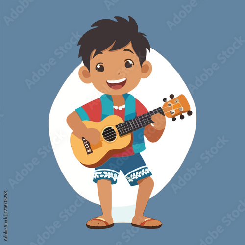 vector of kid play ukulele, happy ukulele day