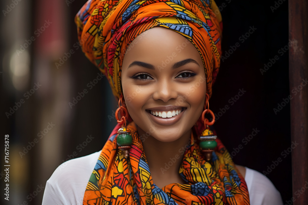 Fototapeta premium Portrait of a beautiful young african woman in a headscarf