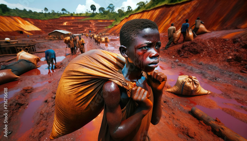 Child labor in Congo at a Colbalt mine .Due to high poverty rates in the country, child labor is common in mining and other sectors. Cobalt is a type of metal commonly used in lithium ion batteries photo
