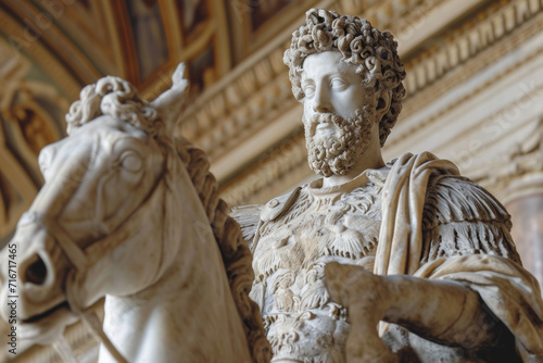 Marcus Aurelius on horse statue in Capitoline Museum, Rome, Italy photo