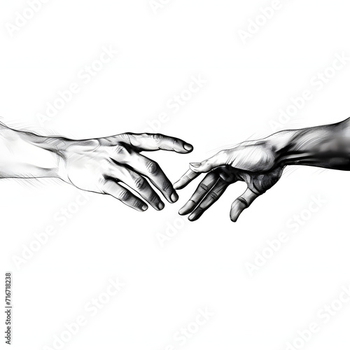 Two hands reaching towards each other, symbolizing a personal connection isolated on white background, sketch, png 