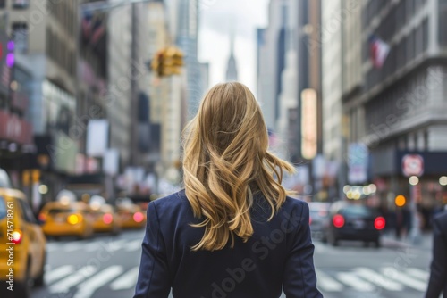 Businesswoman walking in a bustling city street © furyon