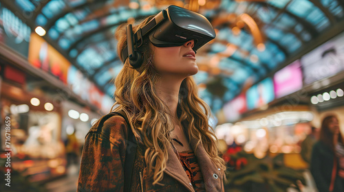 Embrace the Future: Female Shopper Explores Sustainability Strategies in the Metaverse with VR Headset