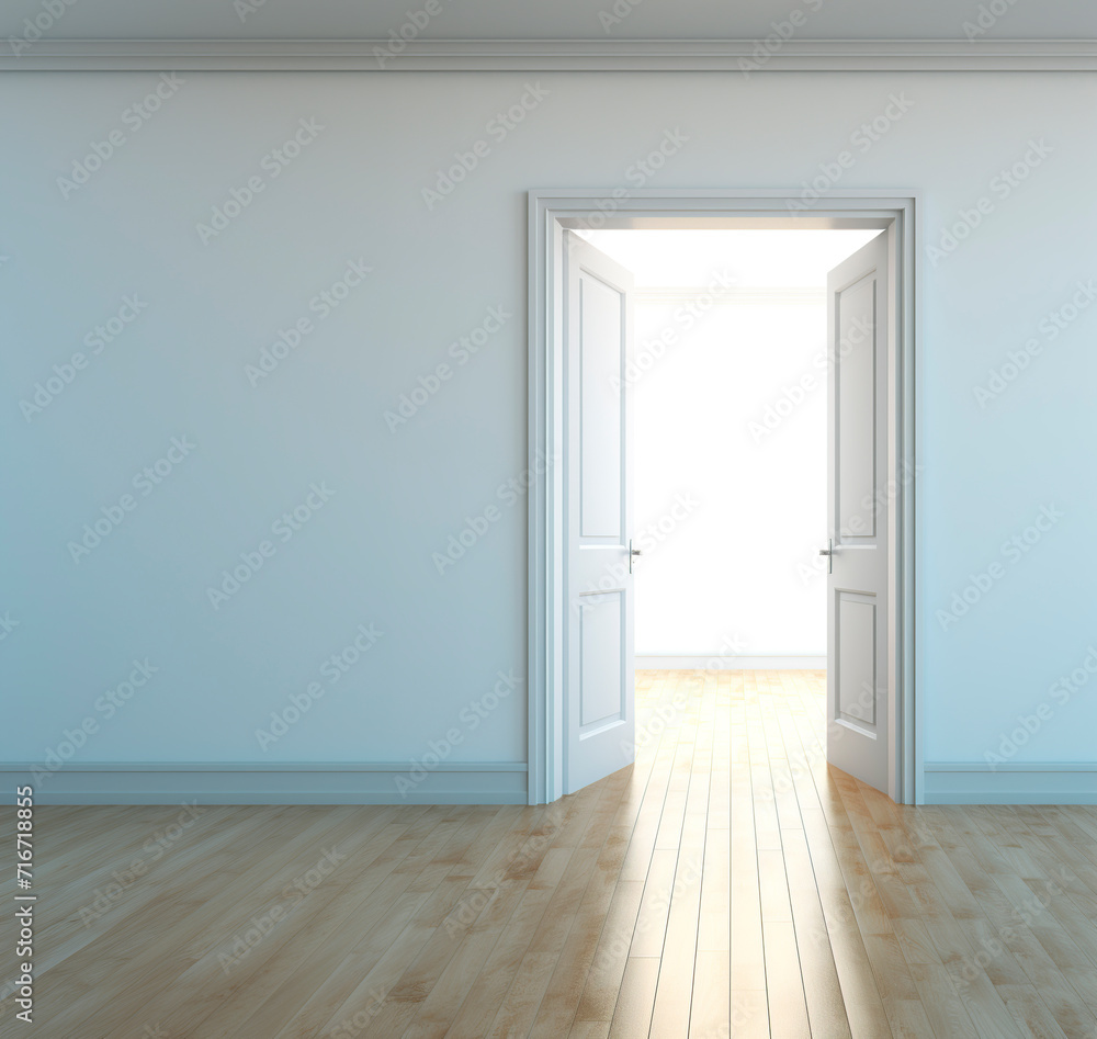 empty room with open door and wooden floor, 3d render illustration empty room with open door and wooden floor, 3d render illustration