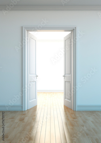 empty room with open door, 3d render, selected focus, blank space