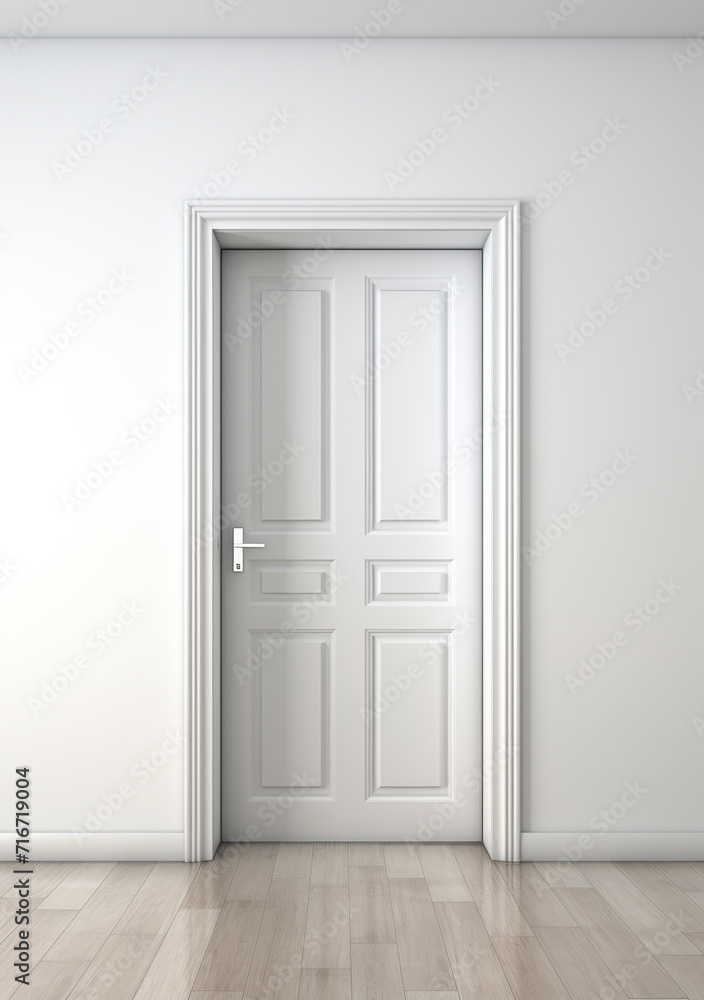 3d rendering of a white door in a room with wooden floor