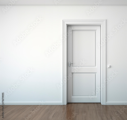 3d rendering of a white door in a room with wooden floor