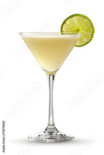 Daiquiri cocktail Served in a Martini glass. White isolated background, side view.