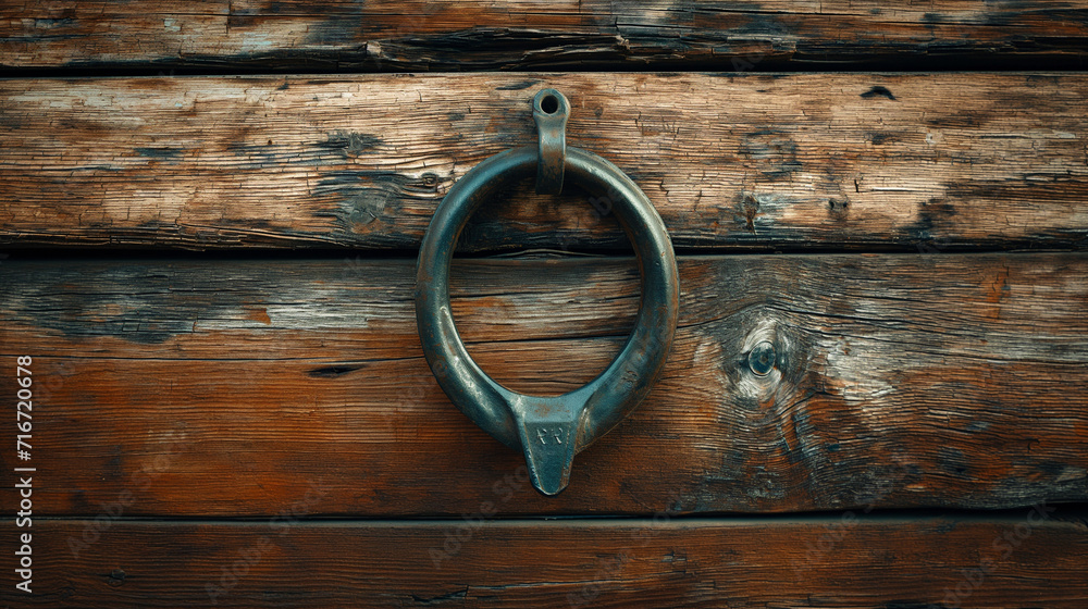 Single horseshoe hung on a rustic wall. generative AI Single horseshoe hung on a rustic wall. generative AI