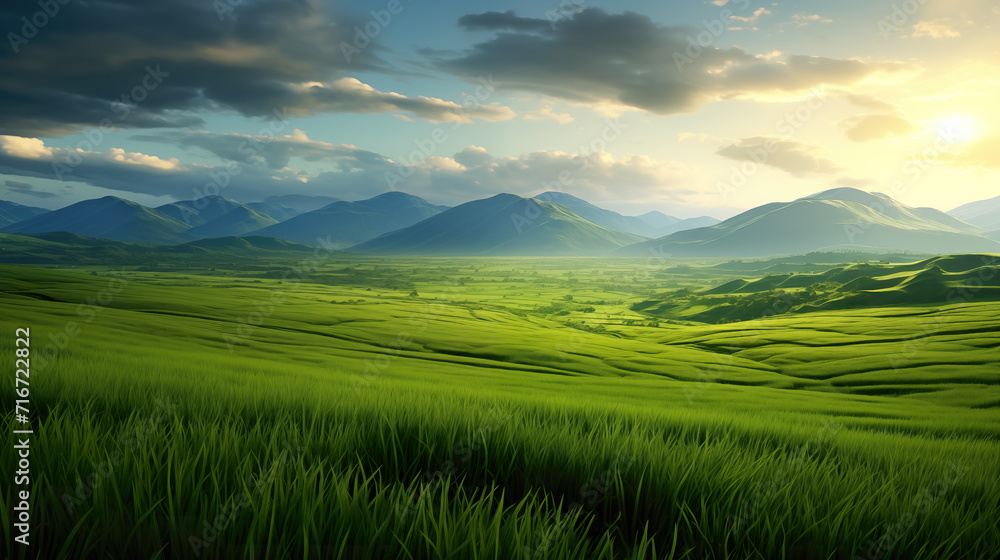 Obraz premium wonderful relaxing grass landscape field wallpaper, calm lofi realistic style