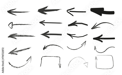 Grunge arrow vector set. Black grunge arrow brushes collection. Grunge arrow, direction