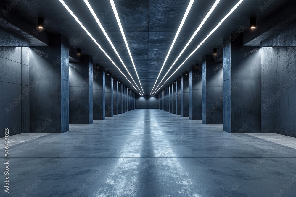 A Dark Futuristic Modern Garage Showroom. Generative Ai.