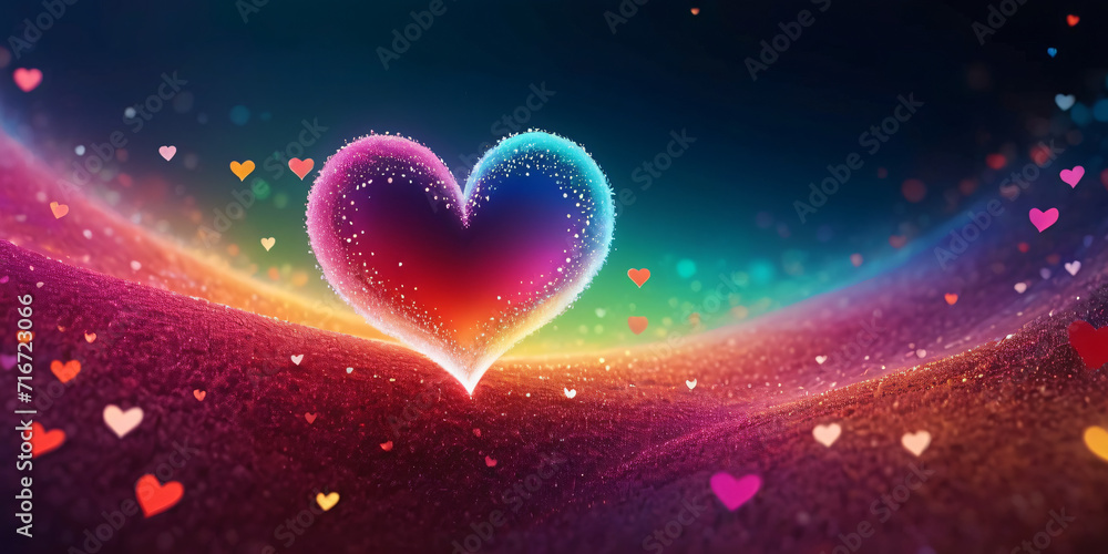 Heart filled with vivid colorful Particles and background generated by AI Heart filled with vivid colorful Particles and background generated by AI