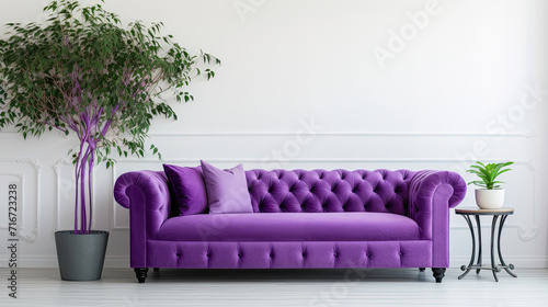 purple sofa in white living room