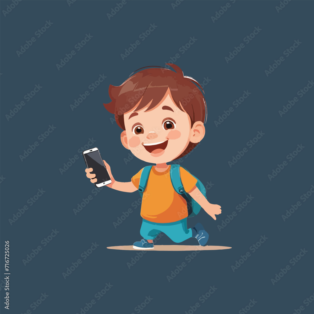 vector of happy kid play with smartphone vector of happy kid play with smartphone